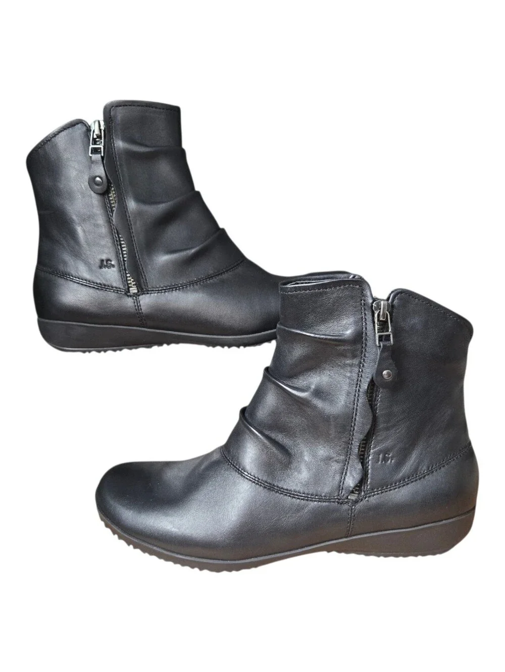 Josef Seibel Womens Black Leather Ruched Naly 24 Ankle Boots EU 40 (US 9-9.5)